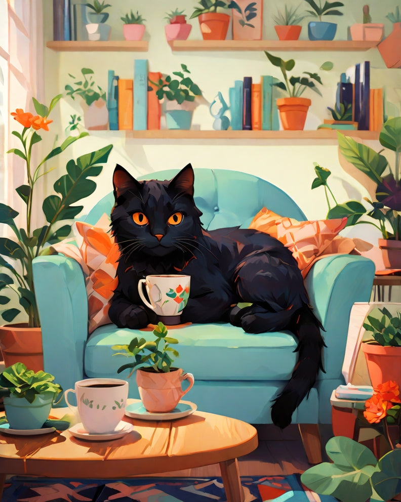 Cat drinking coffee