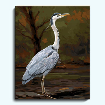 A heron standing on a paved surface