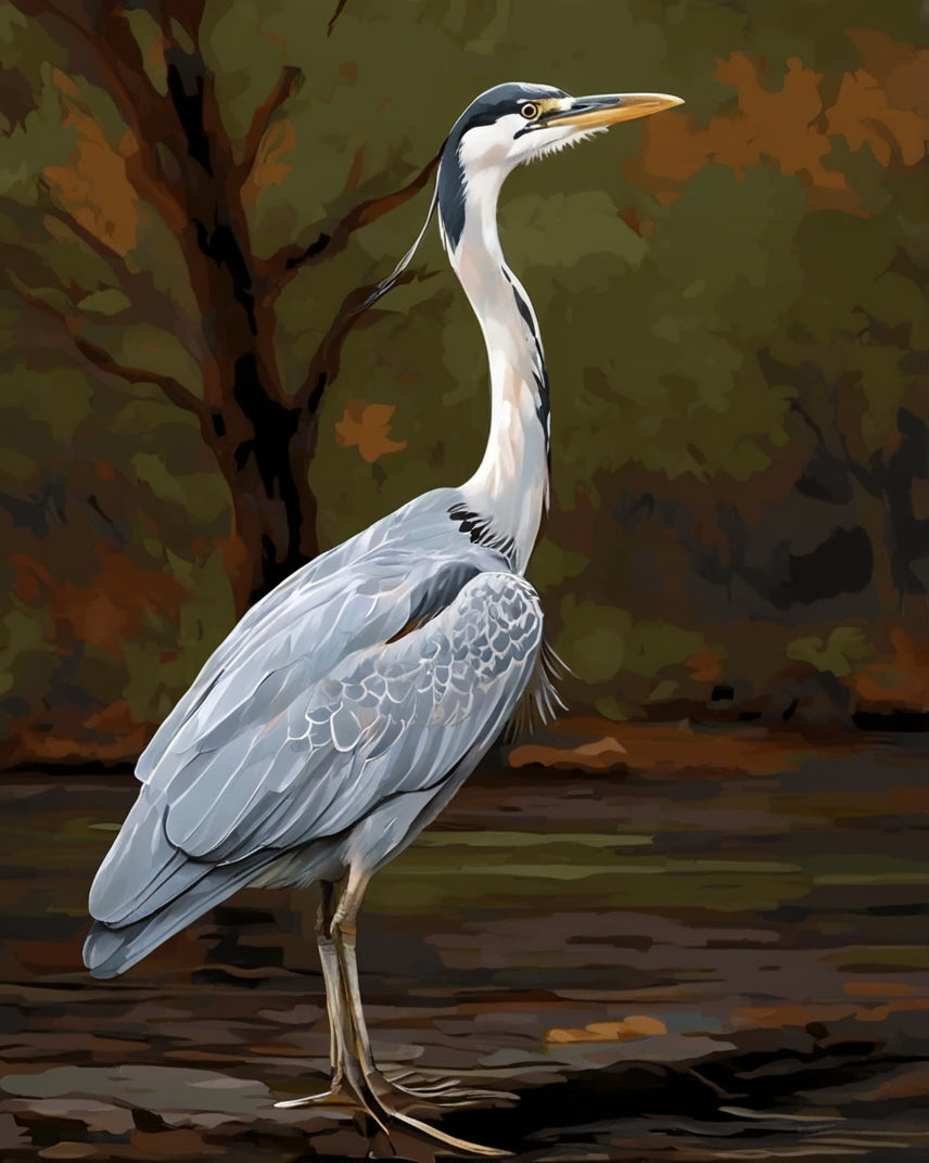 A heron standing on a paved surface