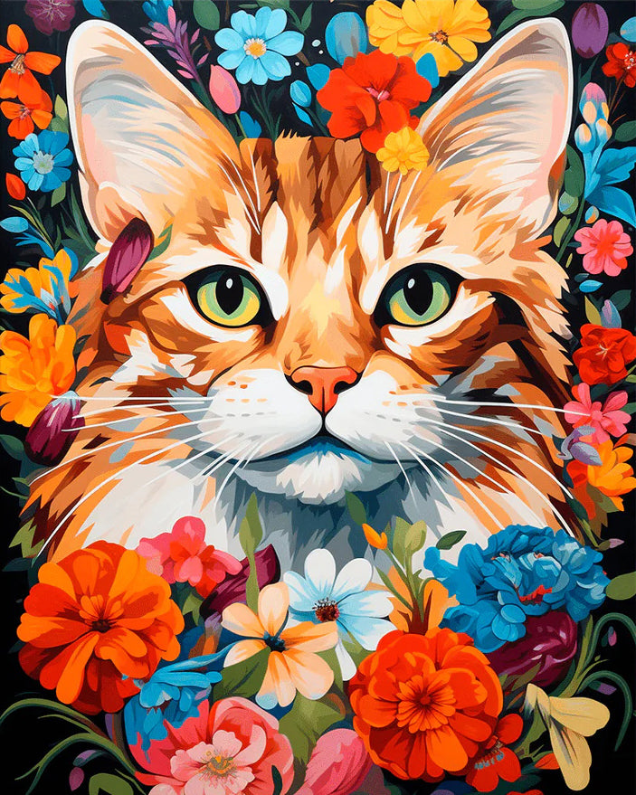 A cat in flowers